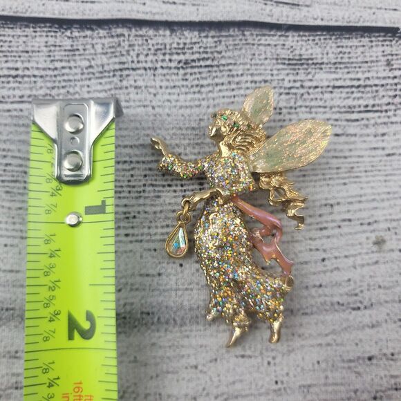 Vintage Kirks Folly Fashion Glitter Enamel Flying Fairy Angel Brooch, Retired - Picture 3 of 3